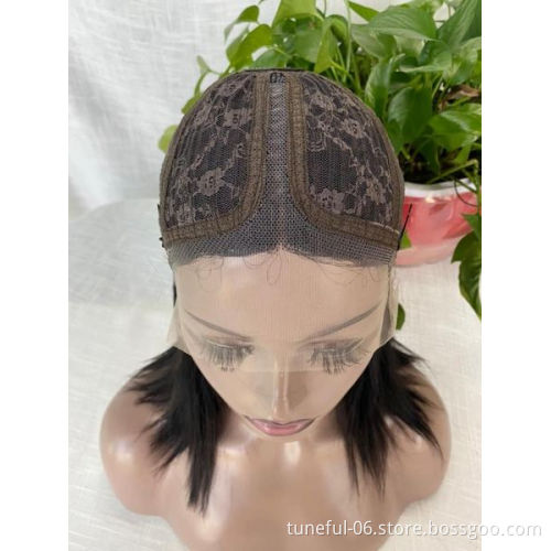 Human Hair Lace Front Bob Ombre Wig Glueless T Part Deep Middle Part Pre Plucked Straight Short Bob wigs for women